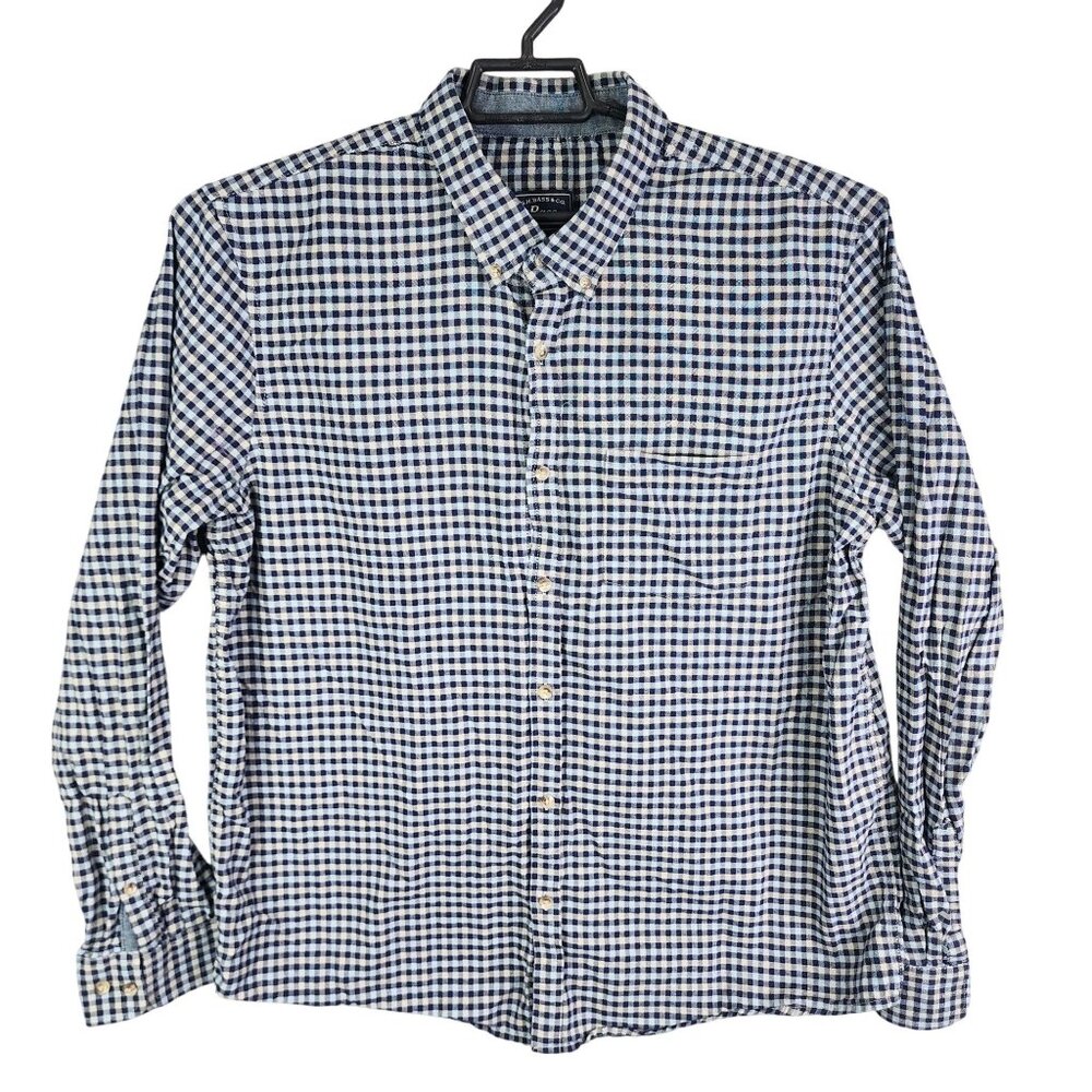 Mens G.H. Bass & Co Blue & White Checkered Shirt Long Sleeve Button Up Size XL